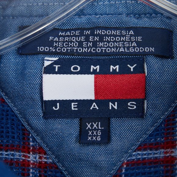 Vintage Tommy Jeans Plaid Flannel Button Front Cotton Thermal Men's XXL - Picture 4 of 5